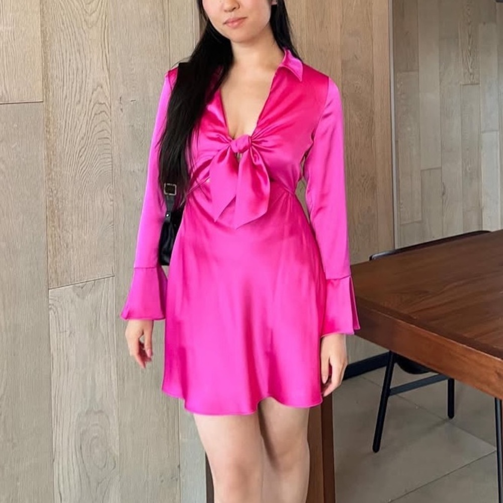 Spring + Mercer Chic Fuchsia Satin Dress XL 2268